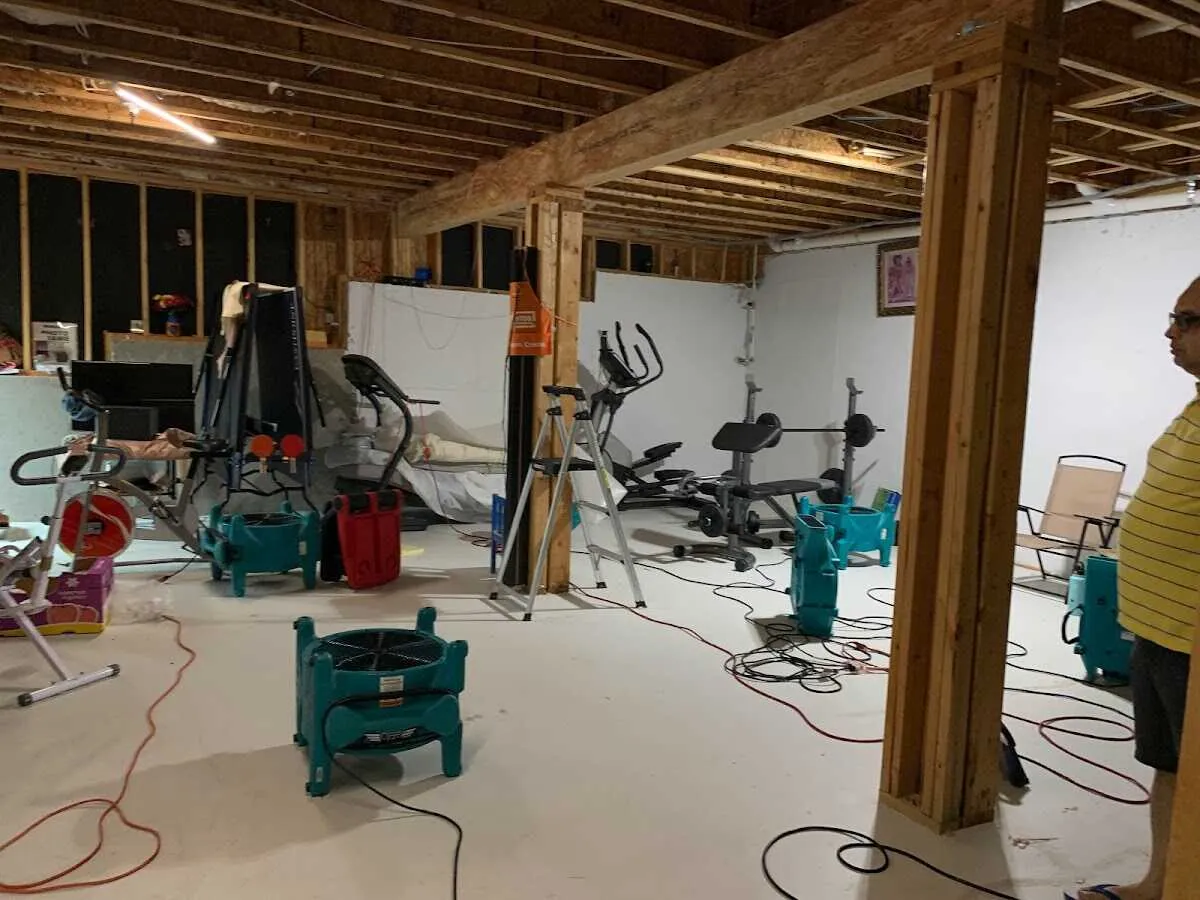 Basement drying equipment setup for Contents Cleaning & Restoration in Thomaston
